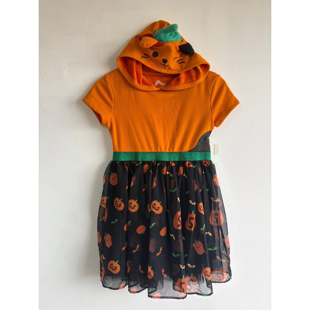 Squishmallows Girls Halloween Pumpkin Costume Dress Hood kidcore Orange Black L